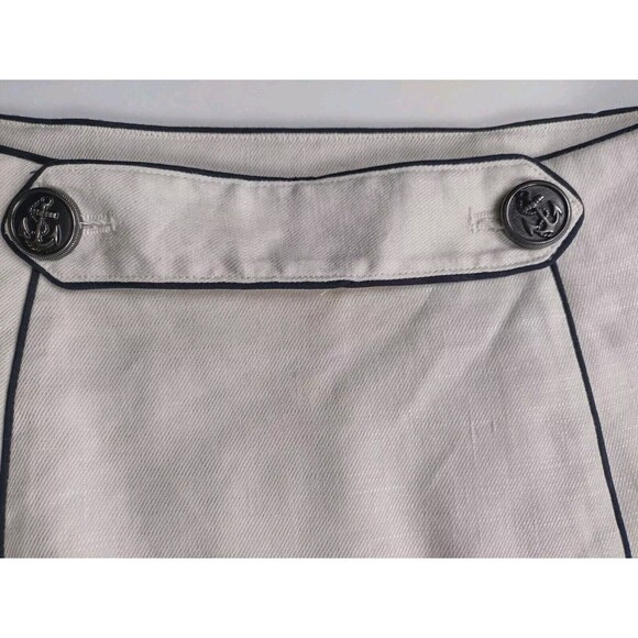 Maeve Womens Structured Mini Skirt Cream with Navy Piping Nautical Size 4 Linen - Picture 6 of 11